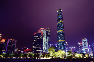 广州珠江新城建筑群灯光夜景