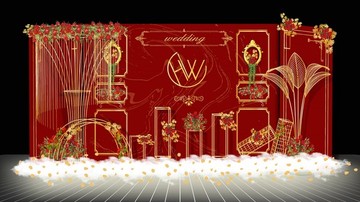 红金色欧式主题婚礼背景设计