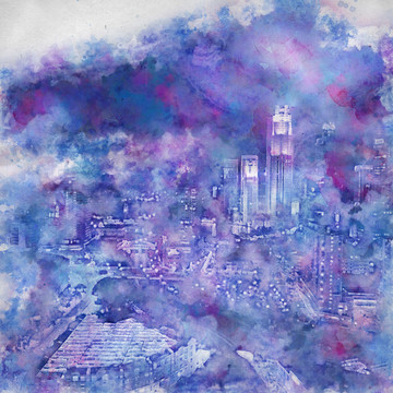 手绘水彩城市