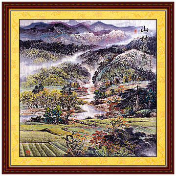 国画山村山水画