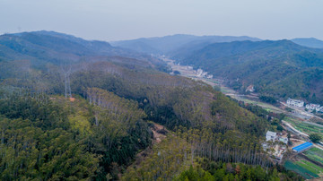 航拍江西赣州丘陵田园森林树木