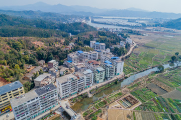 江西赣州农村乡镇集市风光航拍