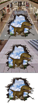 3D悬崖恐龙地板画