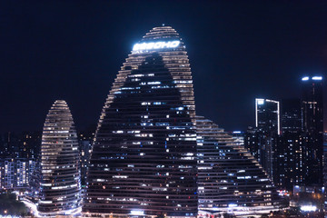 北京望京商业区夜景