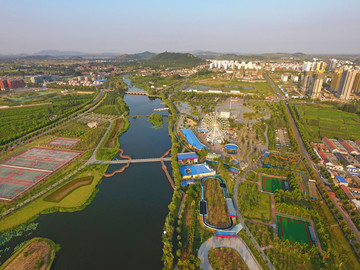 航拍山东临沂莒南生态湿地公园