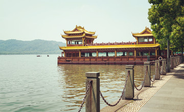 杭州西湖画舫老照片
