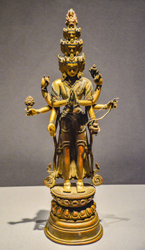 铜鎏金十一面观音菩萨像