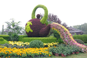 西安大唐芙蓉园菊花盆景茶壶造型