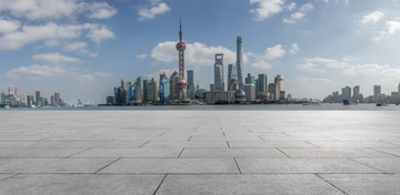 城市广场地砖和上海建筑群城