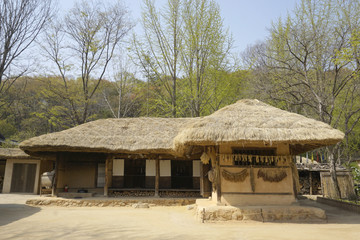 韩国南方民居庭院稻草屋