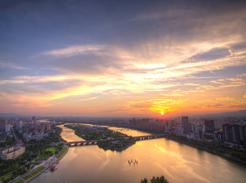 金华通济桥夕阳晚霞航拍