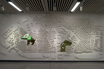 深圳地铁站文化墙城市模型浮雕
