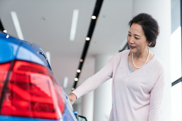 老年女子选购汽车