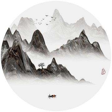 新中式高山云雾山水装饰画