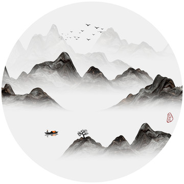 新中式抽象意境水墨山水装饰画