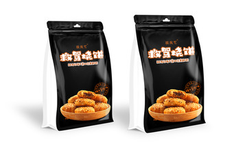 烧饼食品黑色八边封包装袋效果