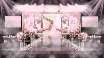 梦幻公主粉色系婚礼舞台效果图
