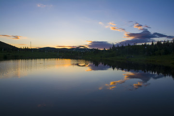 夕阳下的湖水倒影