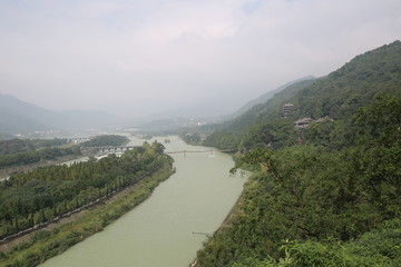 四川成都都江堰景区全景