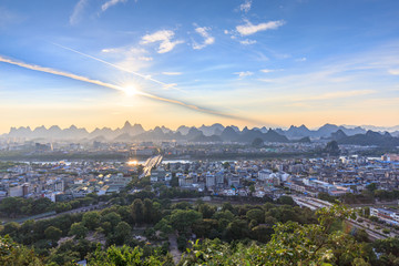 广西桂林城区全景漓江夕阳