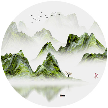 新中式抽象意境山水画高山云雾