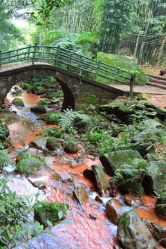 红石野谷观音沟沟谷溪流和小石桥