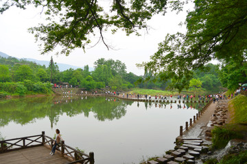 柳江古镇河流水景和河岸民居