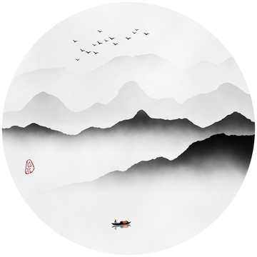 意境水墨画山水画
