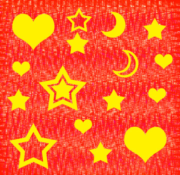 黄色色星星心形图案背景麻布纹理
