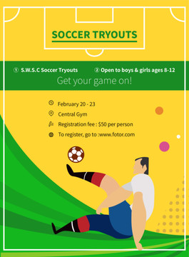 足球选拔赛插画英文海报