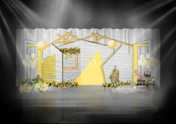 黄色小清新婚礼主迎宾布置