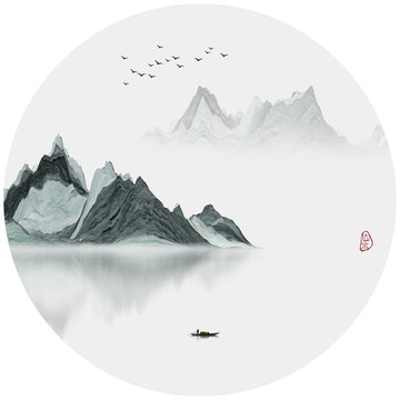 禅意水墨山水画