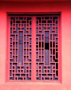 红色中式窗格