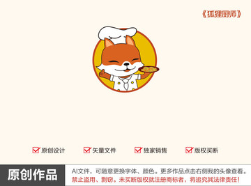 狐狸厨师卡通形象logo