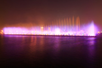 钦州白石湖音乐喷泉夜景