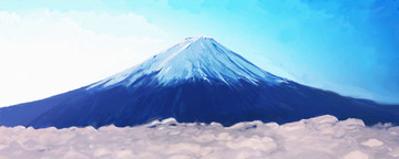 富士山手绘装饰画