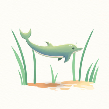海豚手绘卡通草