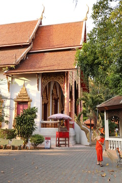 泰国清迈古寺庙扫地僧
