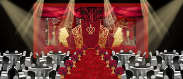 红金色华丽婚礼舞台效果图