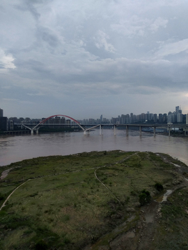重庆长江大桥 江畔黄昏暮色风景
