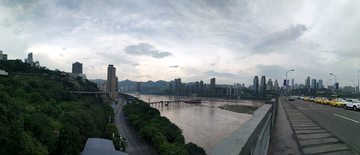 重庆长江大桥 江畔暮色风景