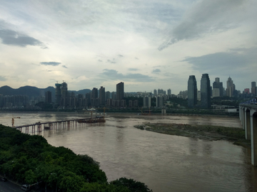 重庆长江大桥 江畔暮色风景