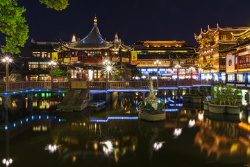 上海城隍庙九曲桥夜景