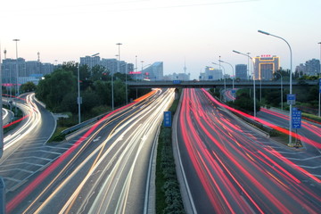 北京京三环夜景车流灯光轨迹