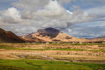 中国西藏高山原野蓝天白云