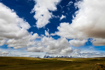 中国西藏高山原野蓝天白云