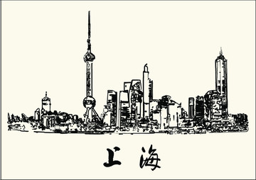 上海外滩手绘矢量