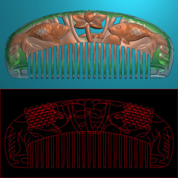 双鱼戏莲梳子