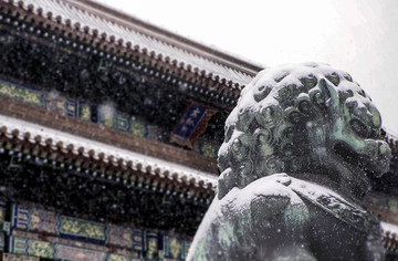 北京故宫狮子宫殿飞雪