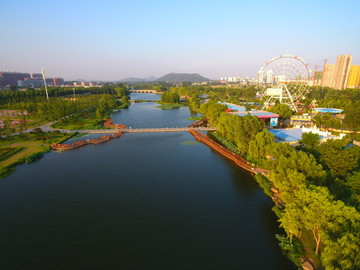 航拍莒南鸡龙河湿地公园